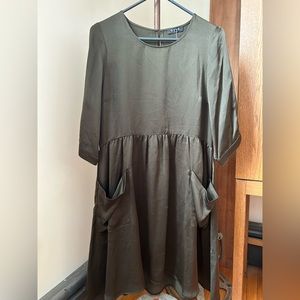 Otte New York olive green 100% silk babydoll dress